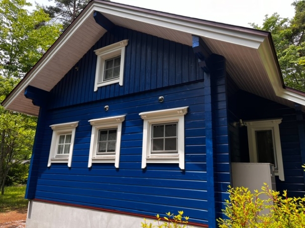 軽井沢　別荘ログハウス塗り替え工事　オスモカントリーカラープラス